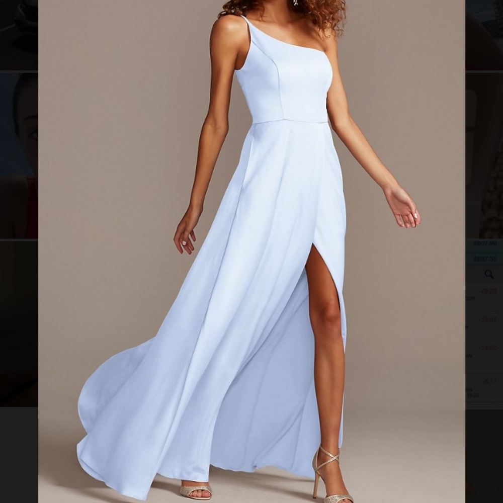 Satin One-Shoulder Ice blue Dress